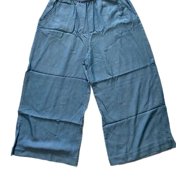 Grace Denim Tencel Pant - 4 blue denim tencel , elastic waist cropped - Picture 2 of 5